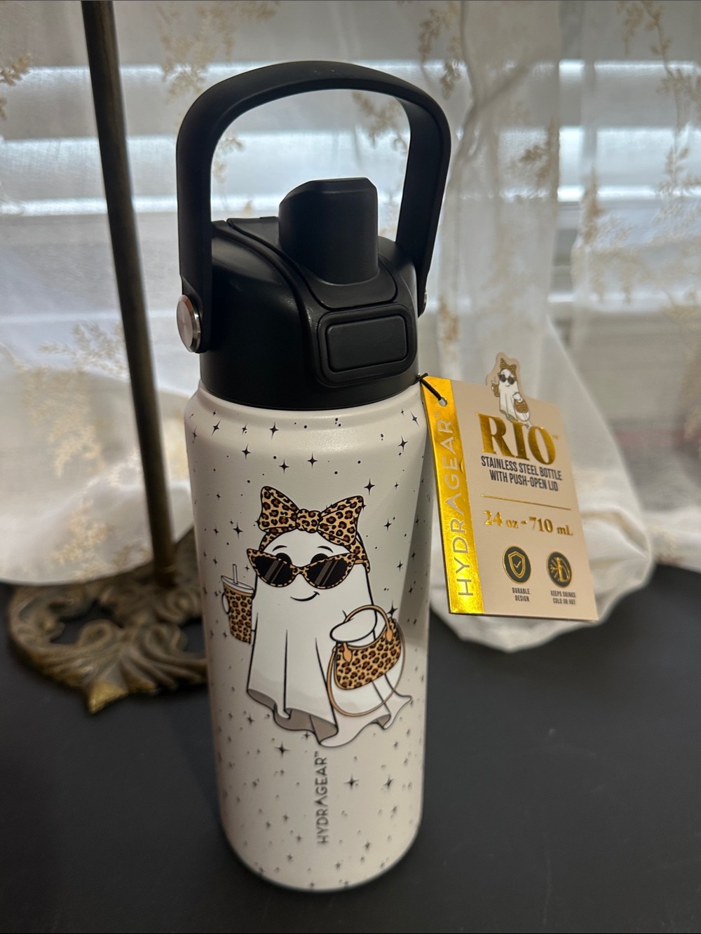 Hydragear girl ghost with cheetah print 24 oz tumbler